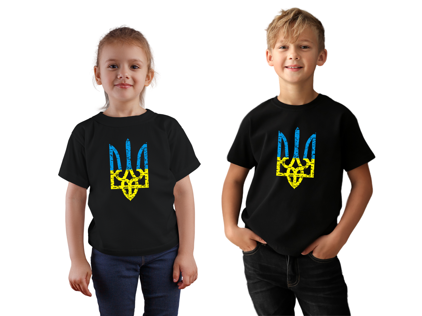 PRE-ORDER Youth T-shirt with the print Blue and yellow trident Ukrainian coat of arms (gerb)